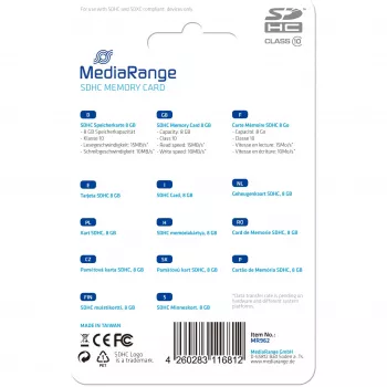 Scheda di memoria MediaRange 8 GB SDHC Class 10 MR962