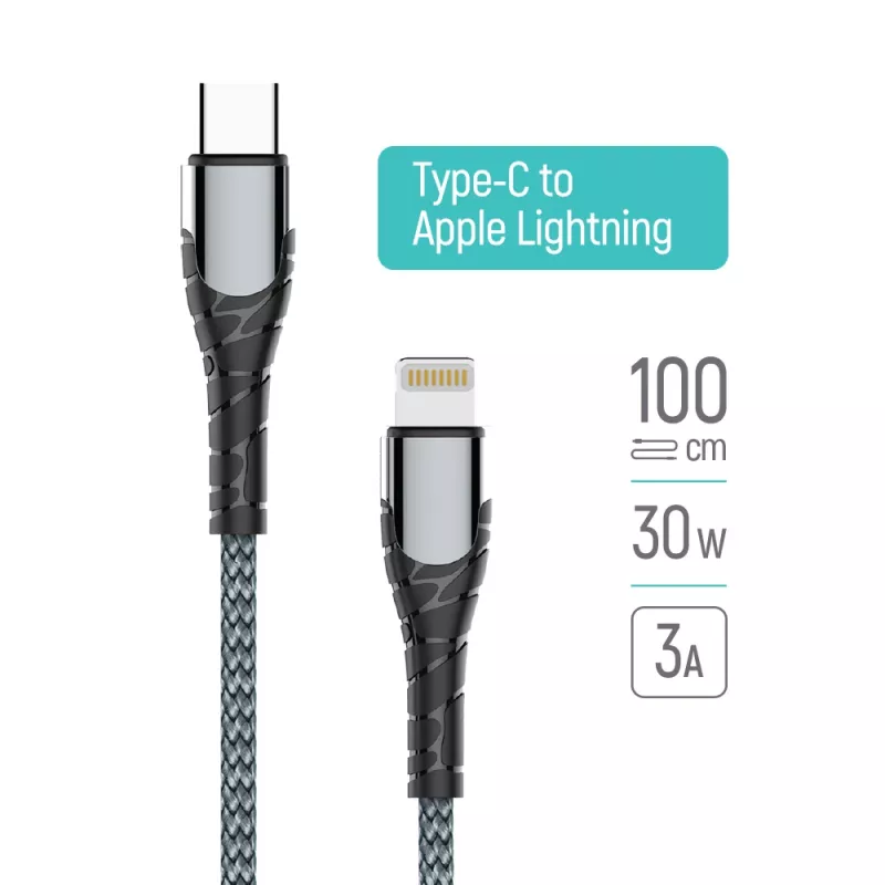 Cavo ColorWay Type-C - Apple Lightning (ricarica rapida PD) 3,0 A (30 W), 1 m | CW-CBPDCL033-GR