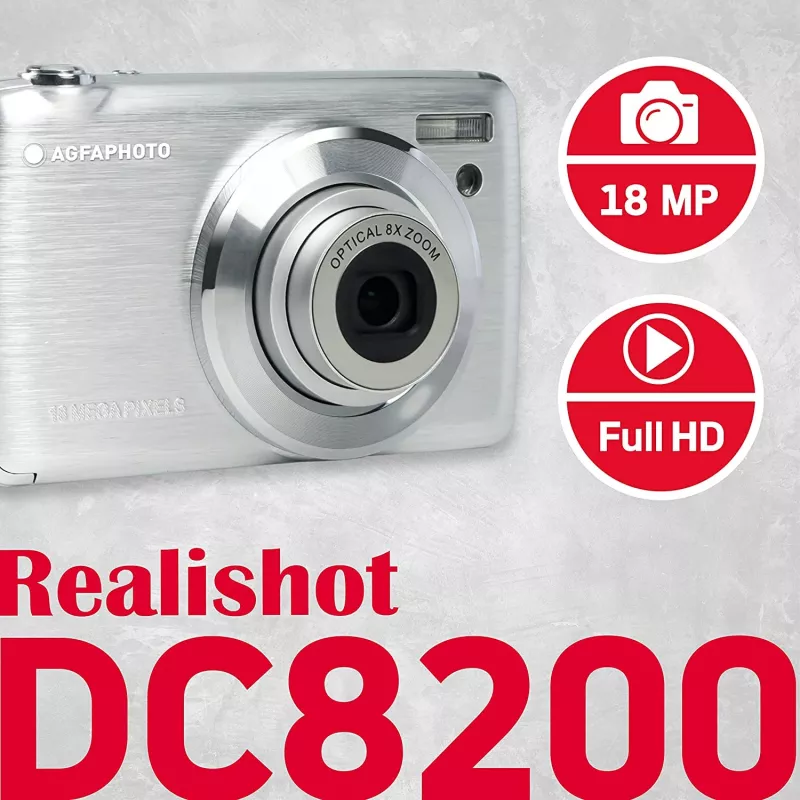 Agfa Photo DC8200 argento + custodia + scheda SD 16 GB