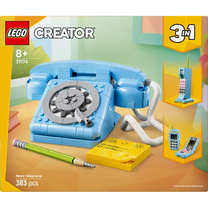 Giocattolo da costruzione LEGO Creator 3-in-1 31174 set telefono retrò, 383 pezzi, 8+ anni, 70×110×150 mm