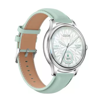 Smartwatch Colmi L28 – cassa argento-verde con cinturino in pelle verde