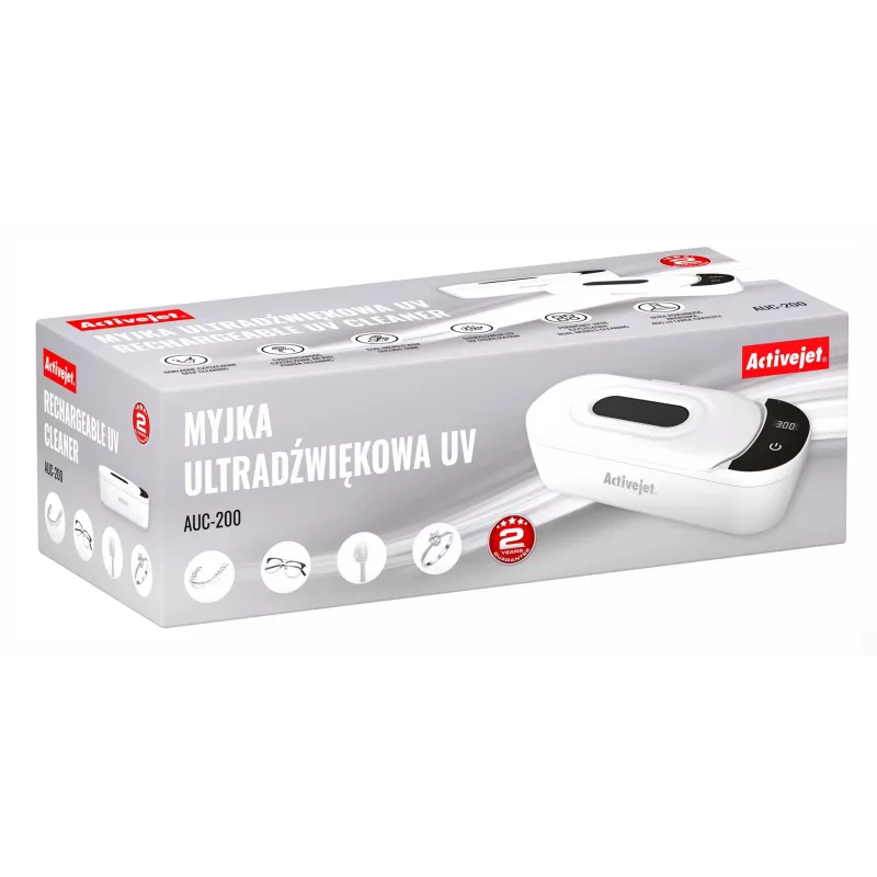 Pulitore a ultrasuoni ActiveJet AUC-200 bianco UV, 100–240 V, 231×96×67 mm, 450 g