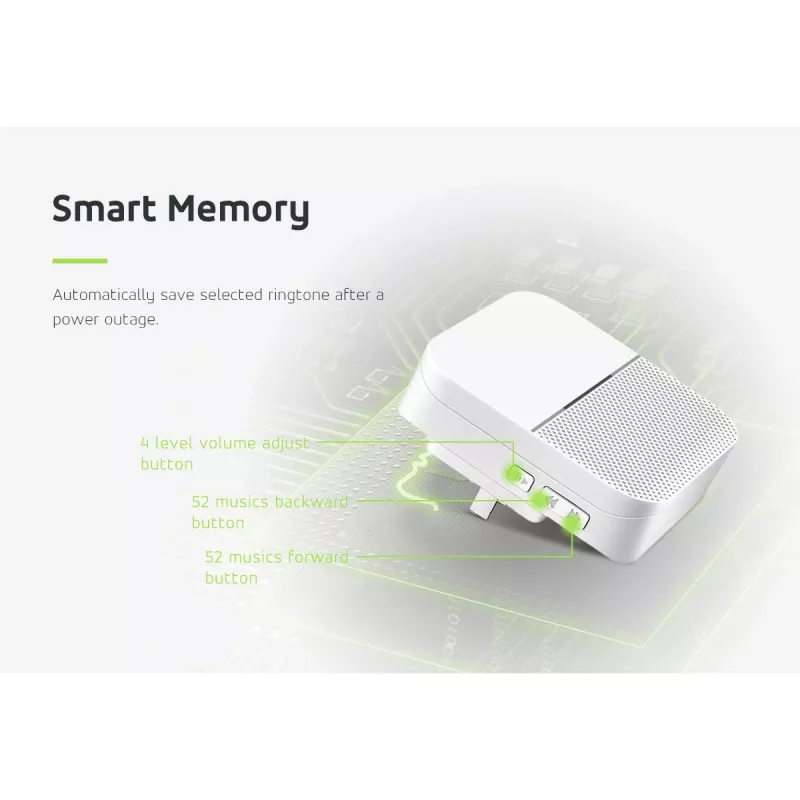 Sirena d'ingresso wireless GreenBlue GB212, rilevatore di movimento, 52 melodie, 230 V, max 8 sensori