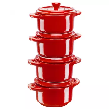 Staub Mini Cocotte rotonda, 4 pezzi - 200 ml, rosso