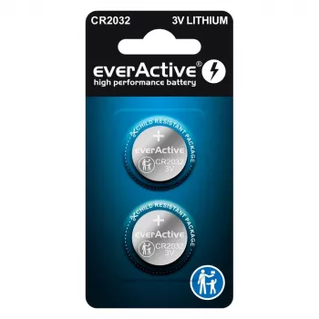 Pila a bottone al litio everActive CR2032 — 3V, 20 mm, 2 pz. blister