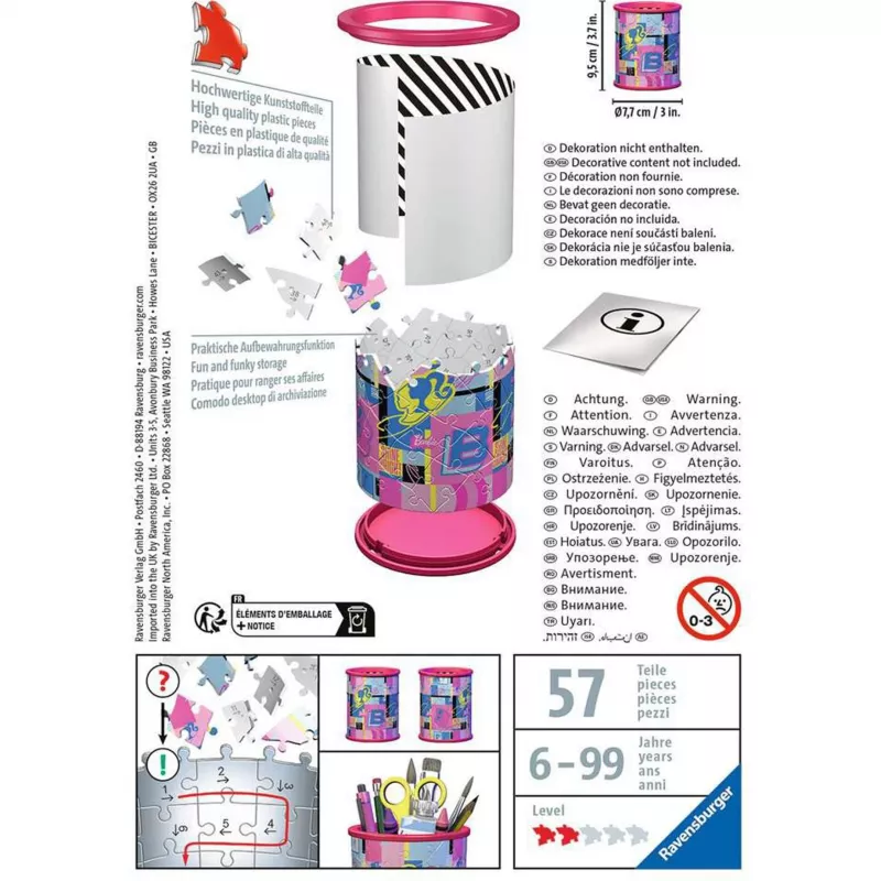 Puzzle 3D Organizer Ravensburger Utensilo Barbie — Modello 11585, contenitore decorativo 3D a tema
