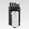 Set blocco coltelli e posate Maestro MR-1413 – nero, 8 pezzi, lame in acciaio inox con supporto, portarotolo