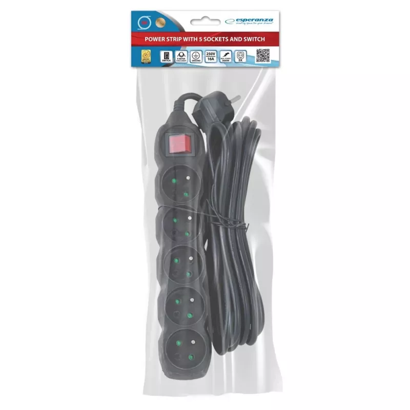 Esperanza ELK216K prolunga di corrente 5 m 5 presa/e AC per interni nero