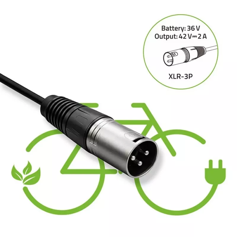 Caricabatterie per e-bike 36V 42V 2A 3P XLR 18mm