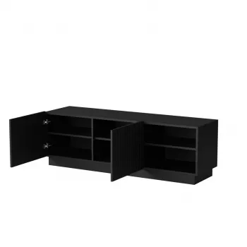 Mobile TV cama meble LIVERTI 150x42x48 cm, piano in truciolare nero, struttura nera
