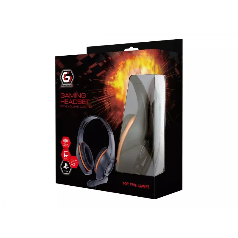 Gembird GHS-05-O cuffie gaming con filo, on-ear, 3,5 mm, controllo del volume, 20-20000 Hz, 32 Ohm, cavo da 2 m, nero/arancione