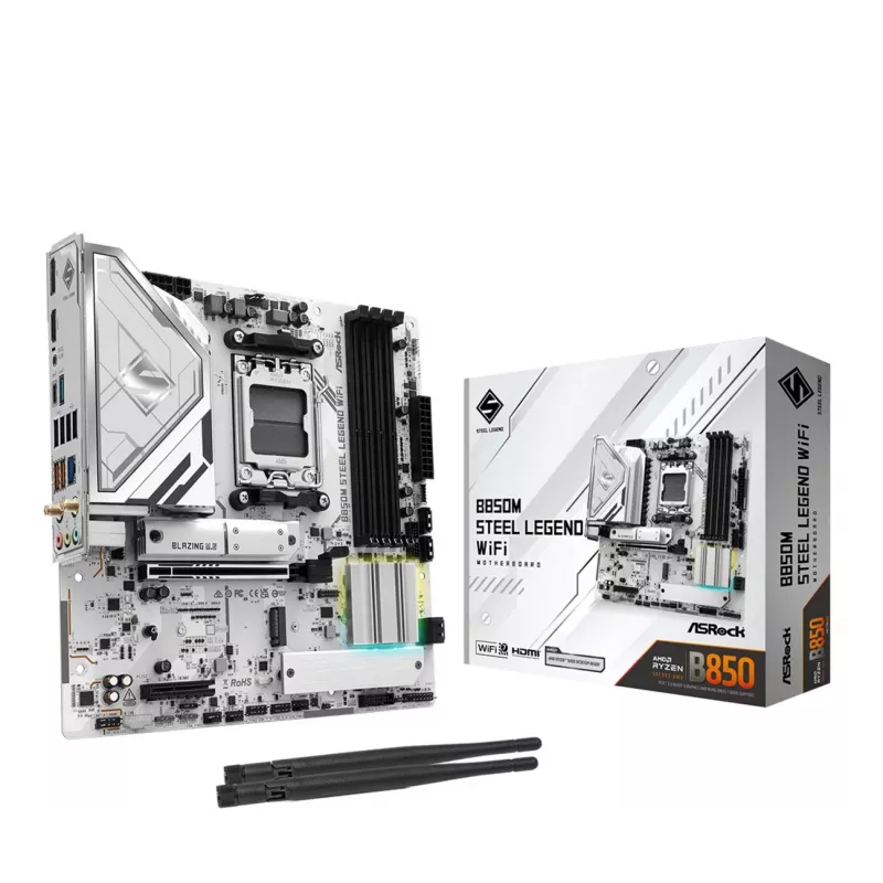 Scheda madre ASRock B850M Steel Legend WiFi — AMD B850, socket AM5, microATX, DDR5, 4 DIMM, Wi-Fi 7, LAN 2.5Gb