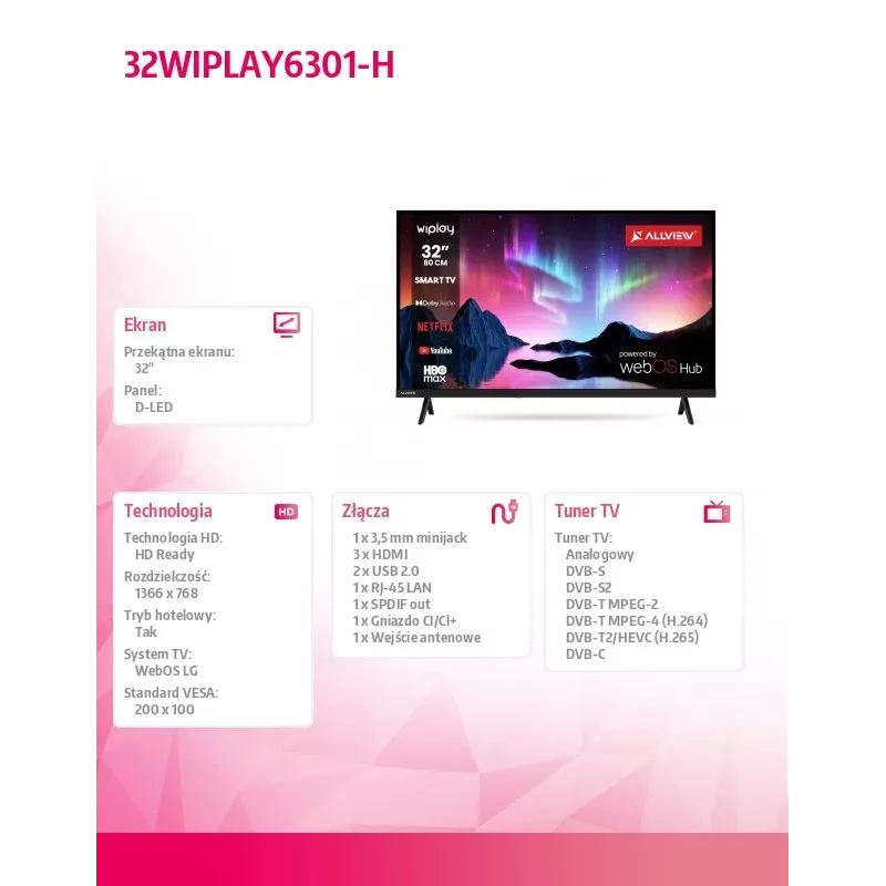 TV LED 32 pollici 32WIPLAY6301-H