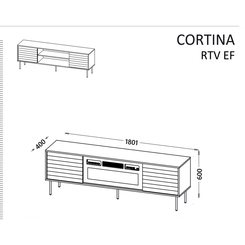 Mobile TV cama meble EF CORTINA 180×40×60 cm, piano superiore nero, struttura noce