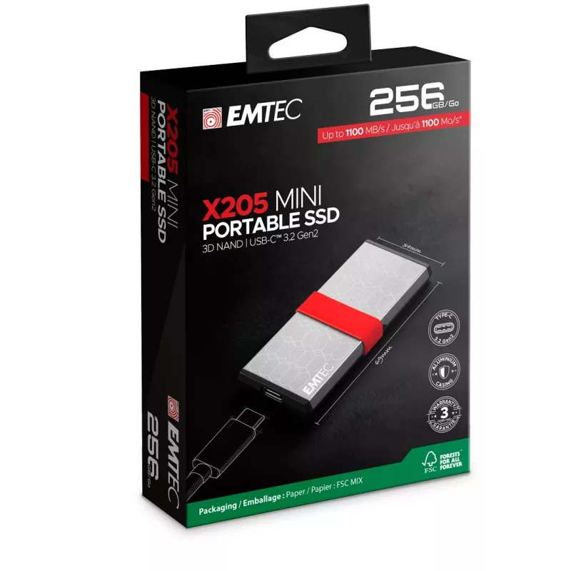 SSD Emtec 256GB Mini USB Type-C USB 3.2 Gen 2x2 argento