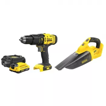 Set avvitatore a batteria STANLEY SFMCK219D1-QW — 18V (20V tensione nominale) Li‑Ion, batteria 2 Ah, avvitatore DCD709, set da 6 pezzi con caricabatterie, valigetta, luce LED