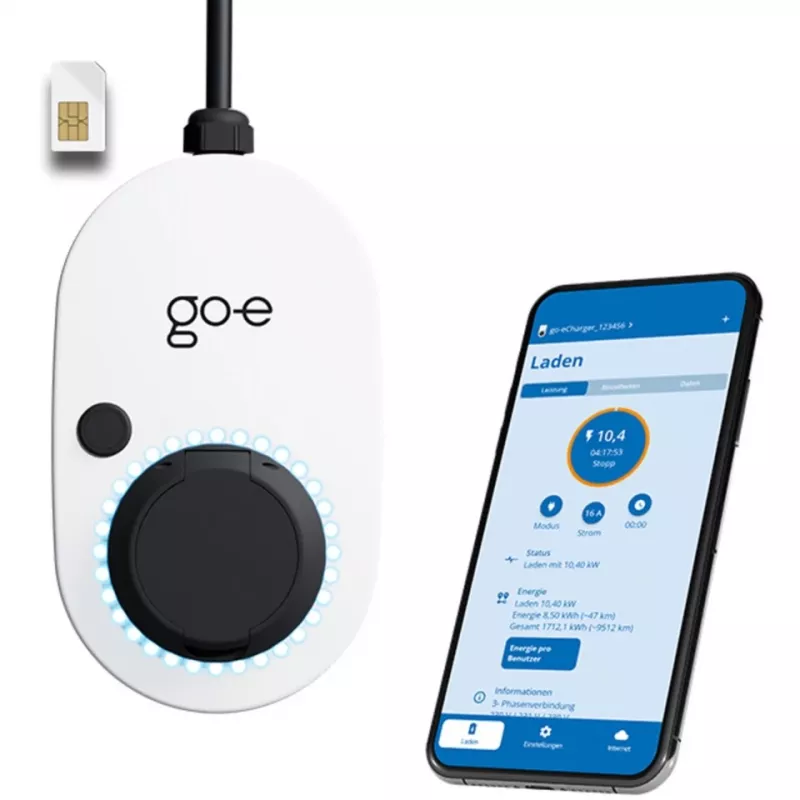 Charger Gemini 2.0, 22 kW (32A trifase), wallbox bianco/nero, senza cavo, 4G/LTE