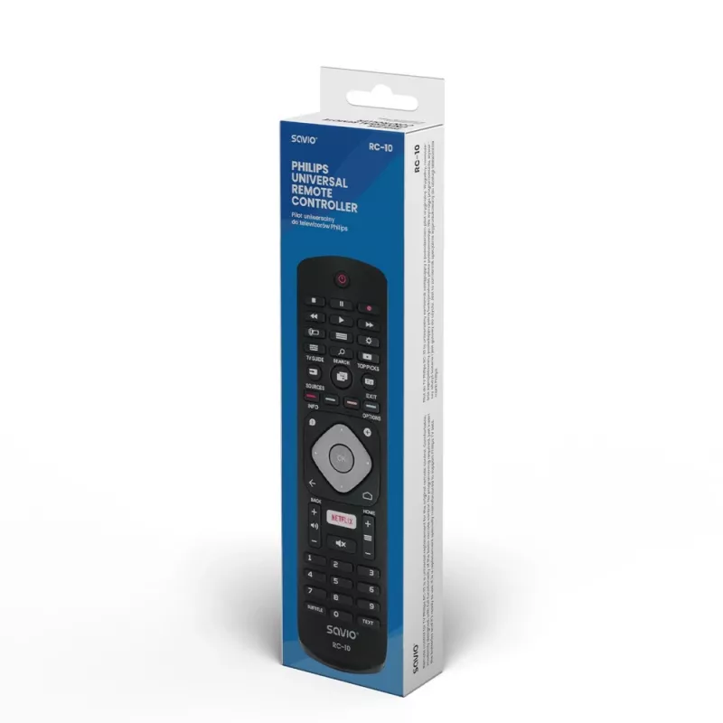 Telecomando SAVIO RC-10 per TV Philips, IR wireless, nero, inserimento a pulsanti