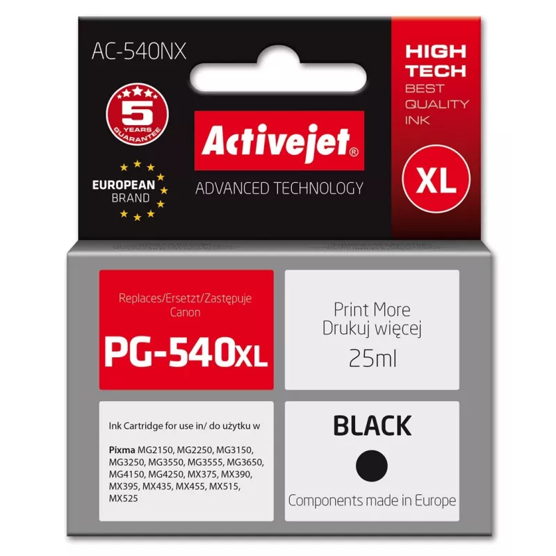 Activejet AC-540NX inchiostro per stampanti Canon (sostituto per Canon PG-540XL) Supreme, 25 ml, nero