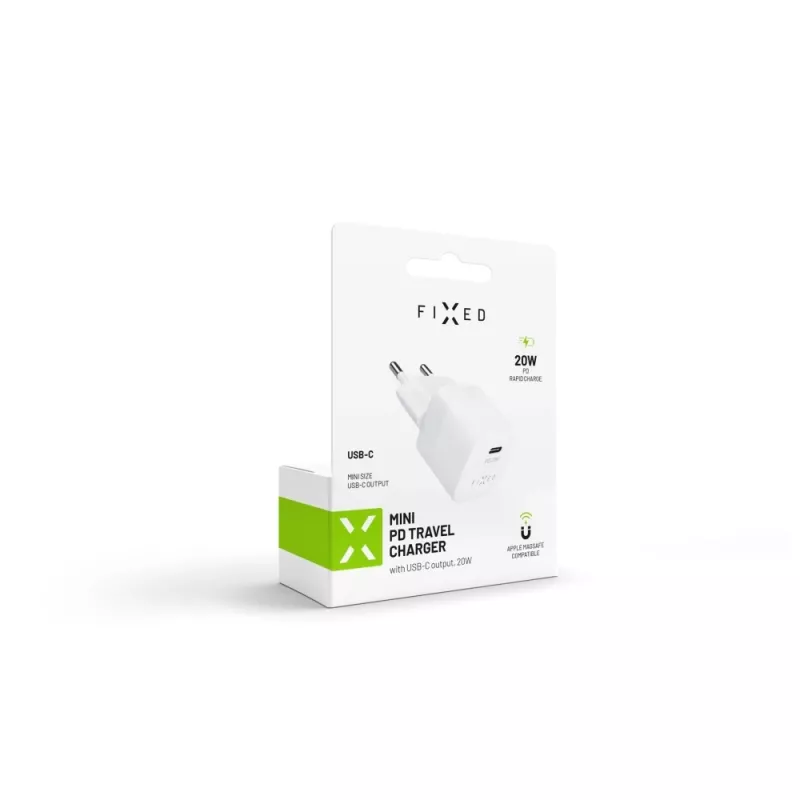 Caricabatterie da viaggio USB-C portatile FIXED FIXC20M-C-WH 20W design compatto