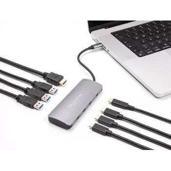 Hub USB-C DELOCK 64323 — host USB 3.2 Gen 2 Type-C, HDMI + 2× USB-A + 2× USB-C, 10 Gbit/s, grigio