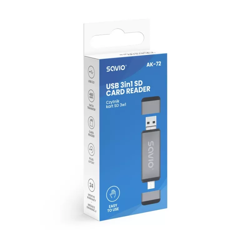 Lettore di schede SD 3 in 1, USB-C + USB-A 2.0 + Micro-USB