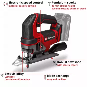 Seghetto alternativo EINHELL TE-JS 18/100 Li Solo — senza fili 18V, modello TE-JS 18/100 Li Solo