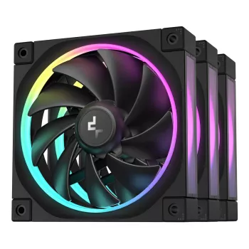 Ventola per PC DeepCool FL12 120 mm 3 in 1 nero, 120×25 mm, 2150 giri/min, Fluid Dynamic Bearing, PWM, 55 CFM, 32 dB, confezione da 3