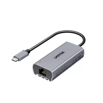 Adattatore USB-C a RJ45 Unitek U1343AGY01 — Ethernet 5 Gbit/s, USB-C (connettore maschio) a RJ45 (connettore femmina), grigio, cavo 0,15 m