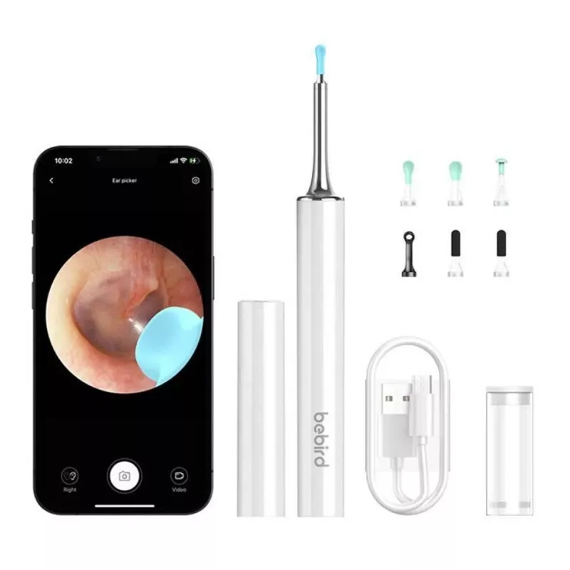 Pulitore per orecchie Bebird T15 Smart Visual bianco — otoscopio visivo per la pulizia delle orecchie