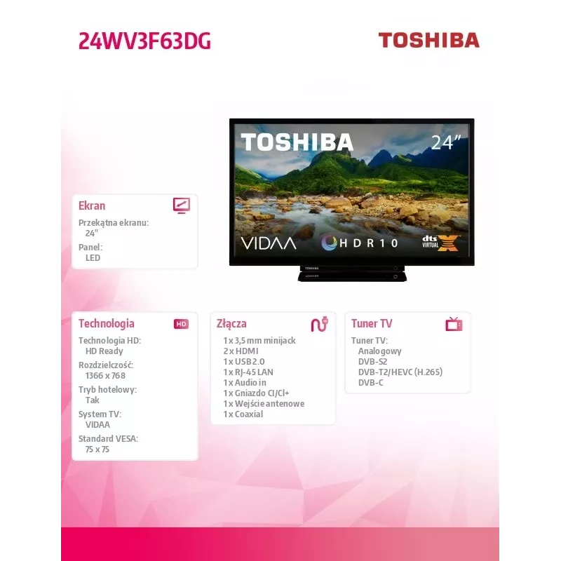 Televisore Toshiba 24WV3F63DG 24 pollici display LED risoluzione HD