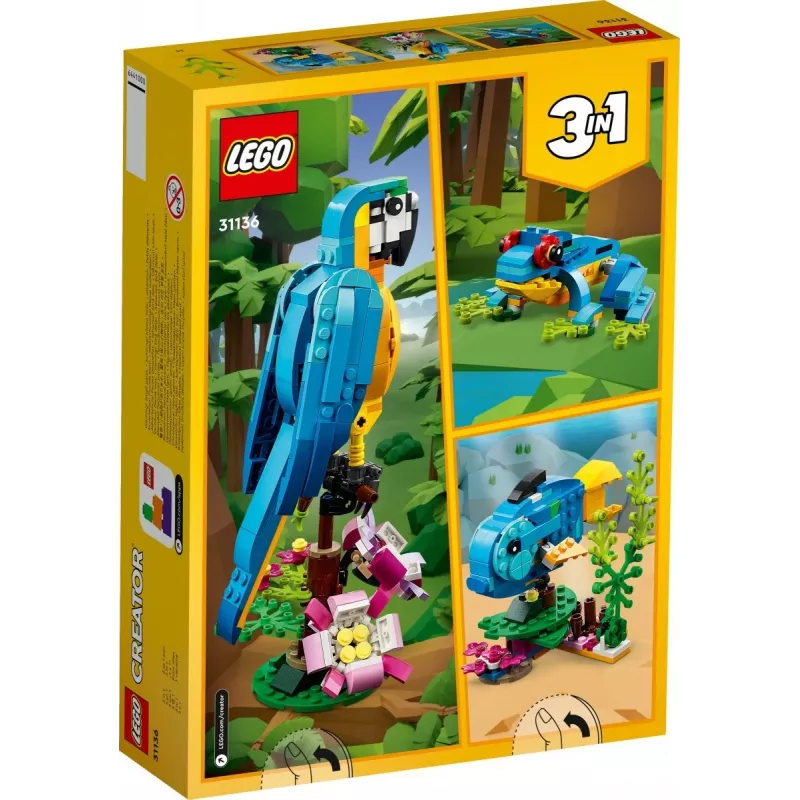 LEGO set da costruzione Pappagallo esotico 31136 — modello da esposizione Creator, 253 pezzi, 220×120×110 mm