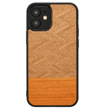 Custodia per cellulare Man and Wood per iPhone 12 mini, spina di pesce arancia nero