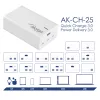 Caricabatterie USB da tavolo GaN Akyga AK-CH-25 140 W, 3 x USB-C PD + USB-A, bianco