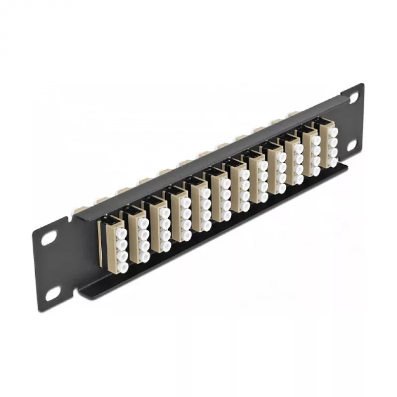Patch panel fibra ottica DeLOCK 10 pollici 12 porte LC quad beige 1U nero