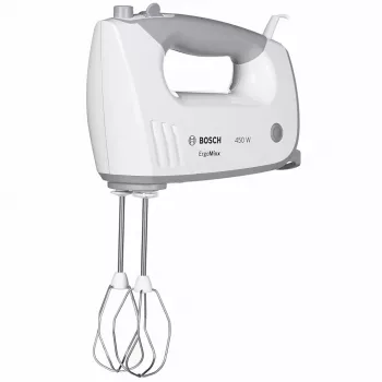 Frullatore a mano Bosch MFQ36480 – 450 W, 5 velocità con turbo, grigio/bianco, fruste e ganci per impastare