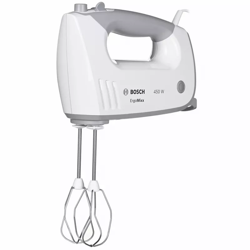 Frullatore a mano Bosch MFQ36480 – 450 W, 5 velocità con turbo, grigio/bianco, fruste e ganci per impastare