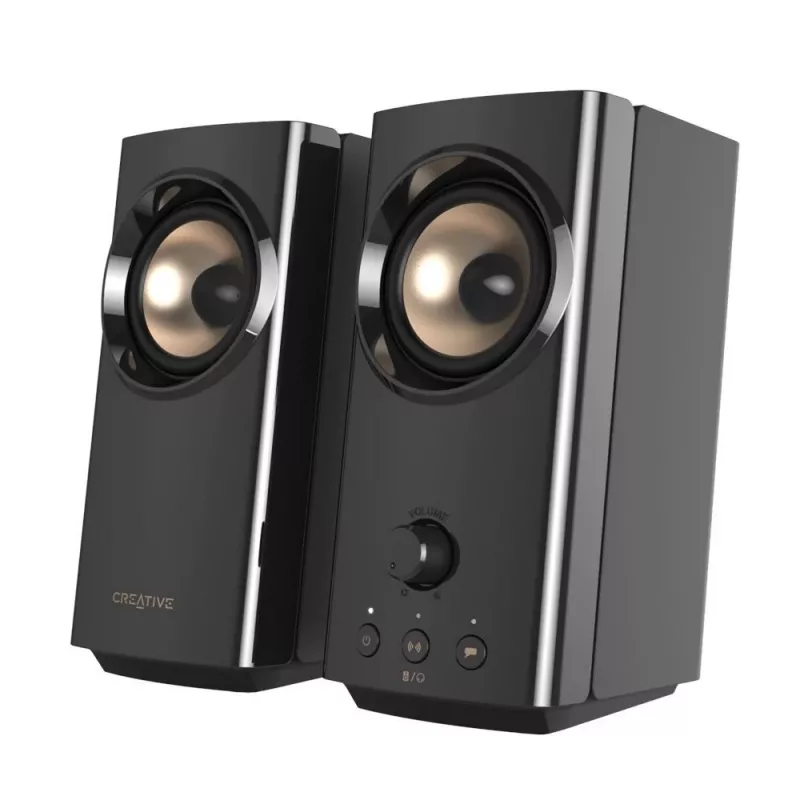 CREATIVE T60 diffusori desktop Hi-Fi compatti 2.0 con dialogo chiaro e surround tramite Sound Blaster SmartComms Kit, connessioni audio USB-C, microfono e cuffie B