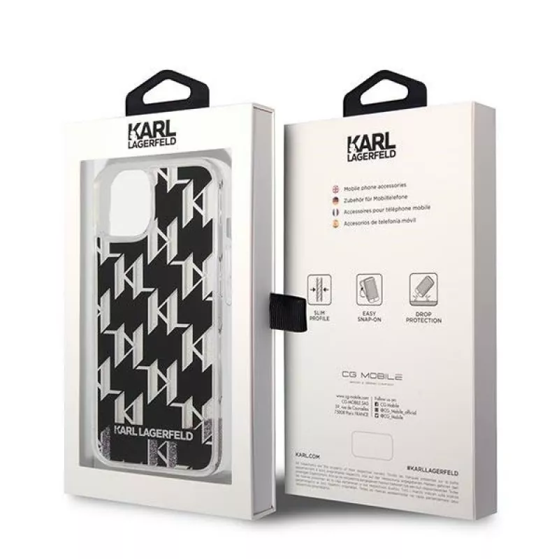 Karl Lagerfeld KLHCP14MLMNMK iPhone 14 Plus 6.7 custodia rigida nero / nero Liquid Glitter Monogram