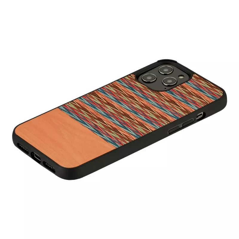 Custodia protettiva Man and Wood per iPhone 12 / 12 Pro — motivo a quadri marrone con cornice nera