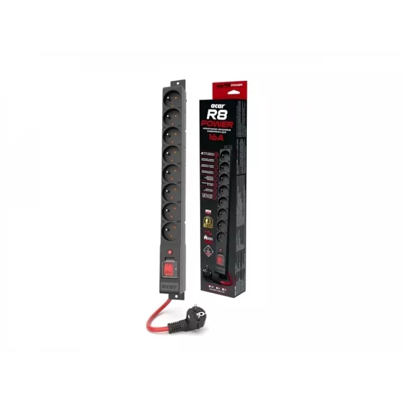 Ciabatta ACAR R8 POWER 1.5M 8X 230V PL CZARNA 16A