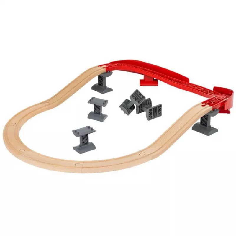 World set di binari montagna e valle, ferrovia in legno/rosso, 16 pezzi