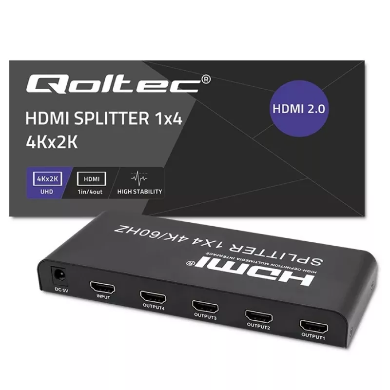 Qoltec 51799 Splitter HDMI attivo 4 x HDMI 4K x 2K | 6 Gb/s | 60 Hz