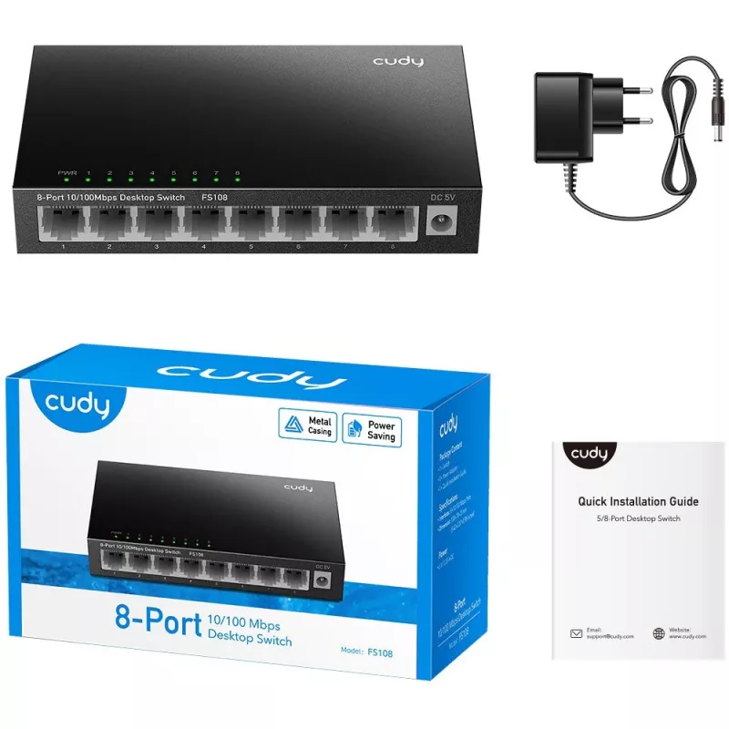 Switch unmanaged Cudy FS108 8 porte Fast Ethernet 10/100 nero