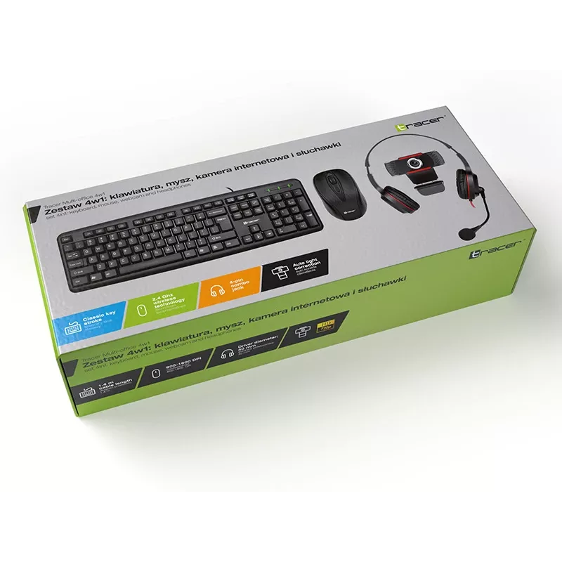 Tracer 4in1 Multi Office Set 46695: tastiera USB, mouse wireless, webcam, cuffie
