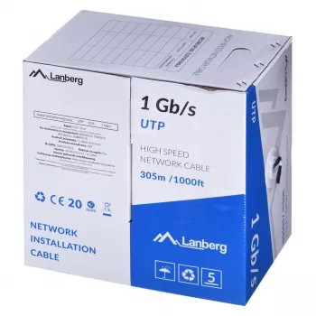 Cavo di rete LANBERG LCU6-10CC-0305-BK U/UTP Cat6 305 m, 23 AWG, CCA, 250 MHz, nero