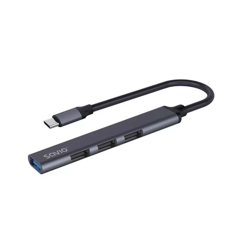 Hub USB 3.0 4 porte SAVIO AK-71 con host USB-C, 5000 Mbit/s, garanzia 2 anni