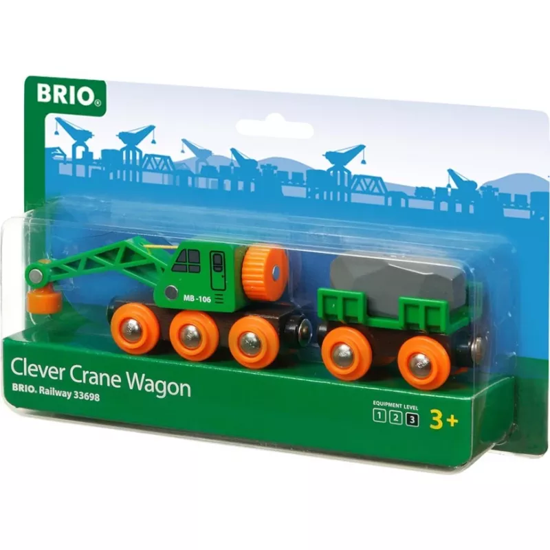 Vagone BRIO Clever Crane Wagon Lift and Load nero verde