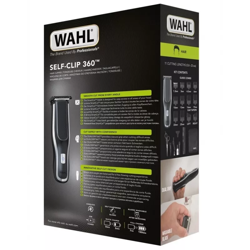 Wahl Self-Clip 360 nero, argento agli ioni di litio (Li-Ion)