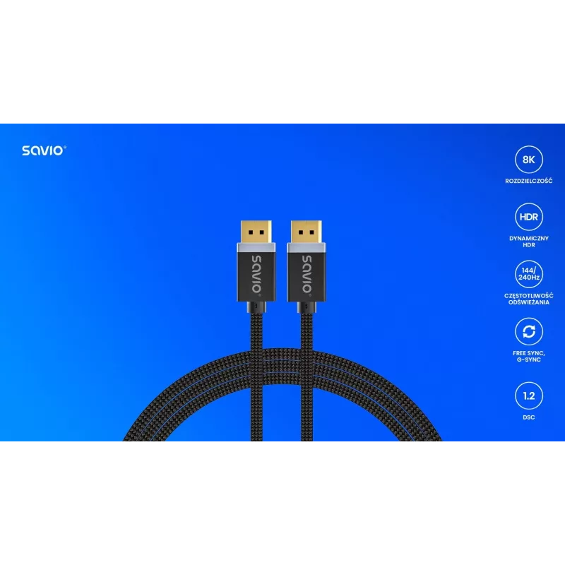 Cavo SAVIO DISPLAYPORT (M) - DISPLAYPORT (M), V1.4, 3 m, CL-176